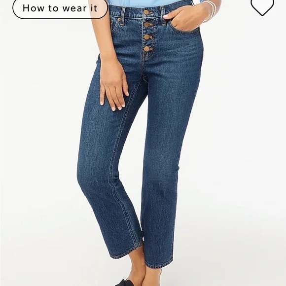 J.Crew Factory Mid Rise‎ Flare Crop Dark Wash Button Fly Jeans Size 14/32 - Picture 1 of 6